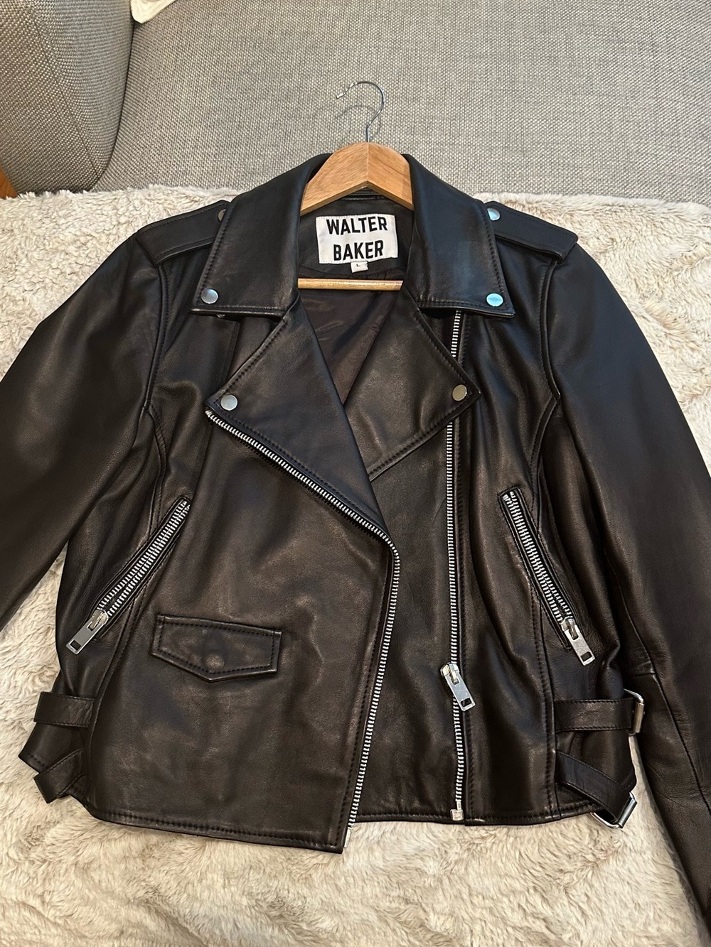 Walter Baker Black Leather Moto Jacket with Silver Hardware